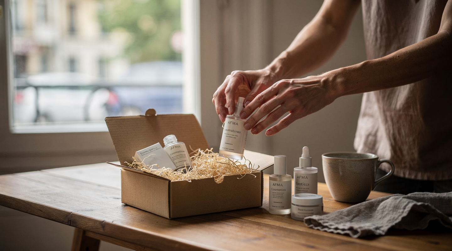 Photographie éditoriale réaliste : AFMA Cosmetics Exotics à Grenoble : retrait colis et vérifications